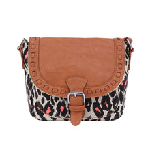 Load image into Gallery viewer, Small Leopard Print Canvas & PU Leather Flap Crossbody Saddle Shoulder Bag