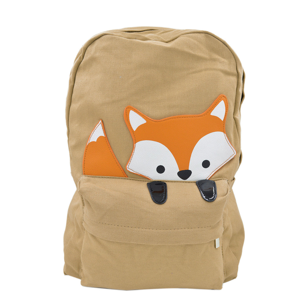 Premium Adorable Peeking Baby Fox Canvas Backpack School Shoulder Bag