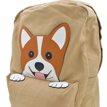 Load image into Gallery viewer, Premium Adorable Peeking Corgi Puppy Dog Canvas Backpack School Shoulder Bag
