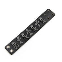 Load image into Gallery viewer, Premium Vintage Cross & Skull Studded PU Leather Bracelet
