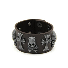Load image into Gallery viewer, Premium Vintage Cross & Skull Studded PU Leather Bracelet