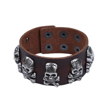 Load image into Gallery viewer, Premium Leather Vintage Pirate Skull Crossbones Studded Bracelet
