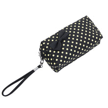 Load image into Gallery viewer, Premium Chic Small Polka Dot Bow Double Zip Wristlet Cosmetic Travel Makeup Bag