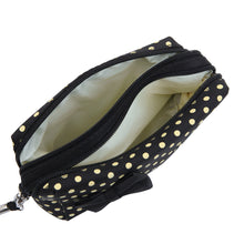 Load image into Gallery viewer, Premium Chic Small Polka Dot Bow Double Zip Wristlet Cosmetic Travel Makeup Bag