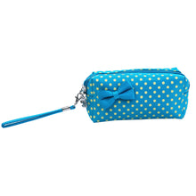 Load image into Gallery viewer, Premium Chic Small Polka Dot Bow Double Zip Wristlet Cosmetic Travel Makeup Bag