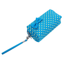 Load image into Gallery viewer, Premium Chic Small Polka Dot Bow Double Zip Wristlet Cosmetic Travel Makeup Bag