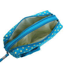 Load image into Gallery viewer, Premium Chic Small Polka Dot Bow Double Zip Wristlet Cosmetic Travel Makeup Bag