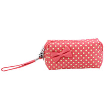 Load image into Gallery viewer, Premium Chic Small Polka Dot Bow Double Zip Wristlet Cosmetic Travel Makeup Bag
