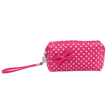 Load image into Gallery viewer, Premium Chic Small Polka Dot Bow Double Zip Wristlet Cosmetic Travel Makeup Bag