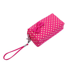 Load image into Gallery viewer, Premium Chic Small Polka Dot Bow Double Zip Wristlet Cosmetic Travel Makeup Bag