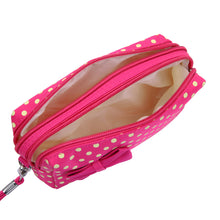 Load image into Gallery viewer, Premium Chic Small Polka Dot Bow Double Zip Wristlet Cosmetic Travel Makeup Bag