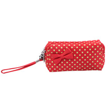 Load image into Gallery viewer, Premium Chic Small Polka Dot Bow Double Zip Wristlet Cosmetic Travel Makeup Bag