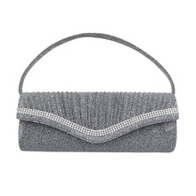 Load image into Gallery viewer, Elegant 2-Way Metallic Glitter Pleated Crystal Clutch Evening Bag