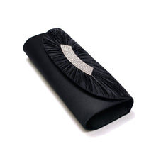 Load image into Gallery viewer, Elegant Pleated Satin Flap Crystal Clutch Evening Bag