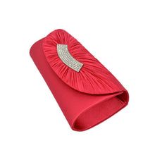 Load image into Gallery viewer, Elegant Pleated Satin Flap Crystal Clutch Evening Bag