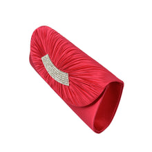 Load image into Gallery viewer, Elegant Pleated Satin Flap Crystal Clutch Evening Bag