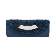 Load image into Gallery viewer, Elegant Pleated Satin Flap Crystal Clutch Evening Bag