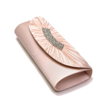 Load image into Gallery viewer, Elegant Pleated Satin Flap Crystal Clutch Evening Bag