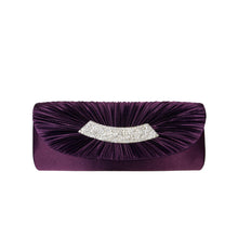 Load image into Gallery viewer, Elegant Pleated Satin Flap Crystal Clutch Evening Bag