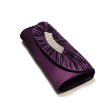 Load image into Gallery viewer, Elegant Pleated Satin Flap Crystal Clutch Evening Bag