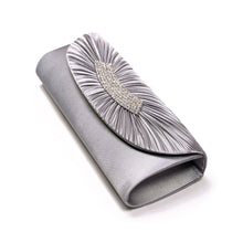 Load image into Gallery viewer, Elegant Pleated Satin Flap Crystal Clutch Evening Bag