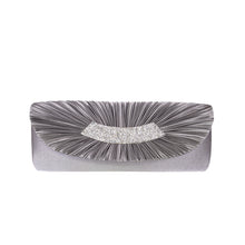 Load image into Gallery viewer, Elegant Pleated Satin Flap Crystal Clutch Evening Bag