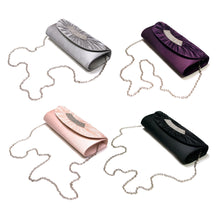Load image into Gallery viewer, Elegant Pleated Satin Flap Crystal Clutch Evening Bag
