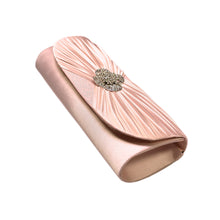 Load image into Gallery viewer, Elegant Cross Pleated Satin Flap Crystal Clutch Evening Bag