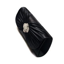 Load image into Gallery viewer, Elegant Cross Pleated Satin Flap Crystal Clutch Evening Bag
