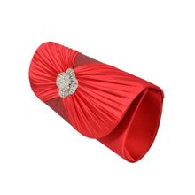 Load image into Gallery viewer, Elegant Cross Pleated Satin Flap Crystal Clutch Evening Bag