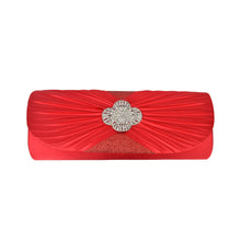 Load image into Gallery viewer, Elegant Cross Pleated Satin Flap Crystal Clutch Evening Bag
