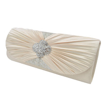 Load image into Gallery viewer, Elegant Cross Pleated Satin Flap Crystal Clutch Evening Bag