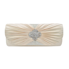 Load image into Gallery viewer, Elegant Cross Pleated Satin Flap Crystal Clutch Evening Bag