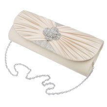 Load image into Gallery viewer, Elegant Cross Pleated Satin Flap Crystal Clutch Evening Bag