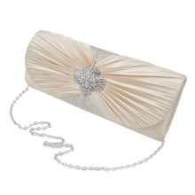 Load image into Gallery viewer, Elegant Cross Pleated Satin Flap Crystal Clutch Evening Bag