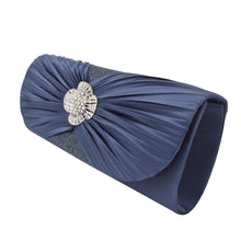 Load image into Gallery viewer, Elegant Cross Pleated Satin Flap Crystal Clutch Evening Bag