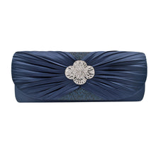 Load image into Gallery viewer, Elegant Cross Pleated Satin Flap Crystal Clutch Evening Bag