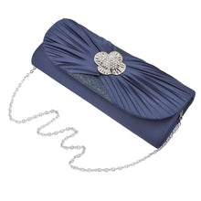 Load image into Gallery viewer, Elegant Cross Pleated Satin Flap Crystal Clutch Evening Bag