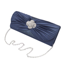 Load image into Gallery viewer, Elegant Cross Pleated Satin Flap Crystal Clutch Evening Bag