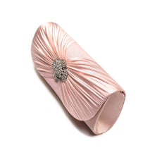 Load image into Gallery viewer, Elegant Cross Pleated Satin Flap Crystal Clutch Evening Bag