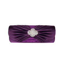 Load image into Gallery viewer, Elegant Cross Pleated Satin Flap Crystal Clutch Evening Bag