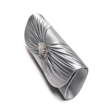 Load image into Gallery viewer, Elegant Cross Pleated Satin Flap Crystal Clutch Evening Bag