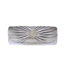 Load image into Gallery viewer, Elegant Cross Pleated Satin Flap Crystal Clutch Evening Bag