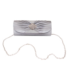 Load image into Gallery viewer, Elegant Cross Pleated Satin Flap Crystal Clutch Evening Bag