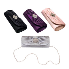 Load image into Gallery viewer, Elegant Cross Pleated Satin Flap Crystal Clutch Evening Bag