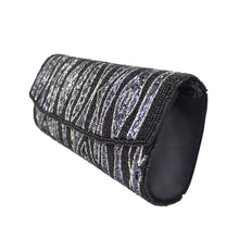 Load image into Gallery viewer, Unique Black Zebra Beaded Flap Clutch Evening Bag