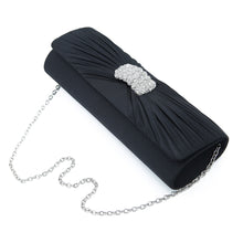 Load image into Gallery viewer, Elegant Cross Pleated Satin Oval Rhinestones Clutch Evening Bag