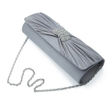 Load image into Gallery viewer, Elegant Cross Pleated Satin Oval Rhinestones Clutch Evening Bag