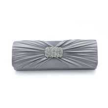 Load image into Gallery viewer, Elegant Cross Pleated Satin Oval Rhinestones Clutch Evening Bag