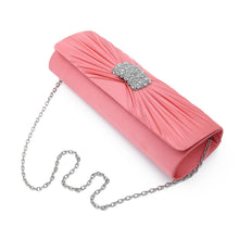 Load image into Gallery viewer, Elegant Cross Pleated Satin Oval Rhinestones Clutch Evening Bag